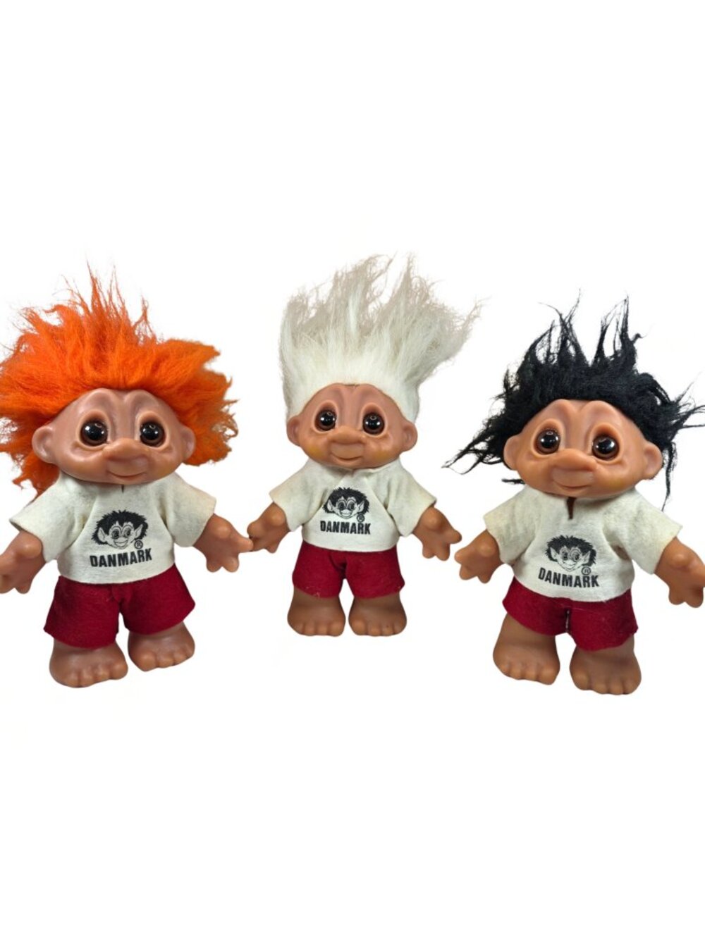 Vintage Thomas Dam Troll Dolls Lot 3 Denmark Danmark Shirt 7” 1980s